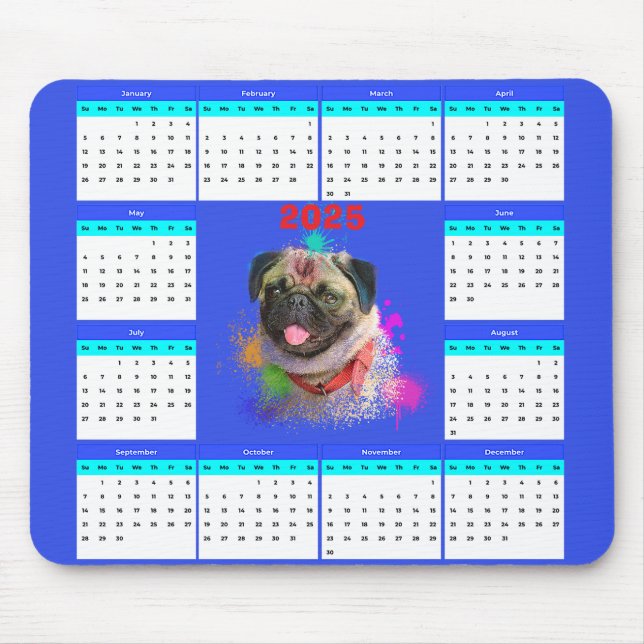 Anpassbarer Niedlicher Mops-Dog-Kalender Mousepad (Vorne)