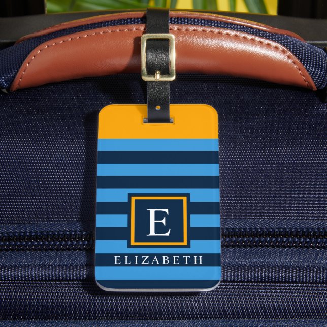 Anpassbarer orangefarbener hellblauer Farbblock Gepäckanhänger (Vorderseite Insitu 2)