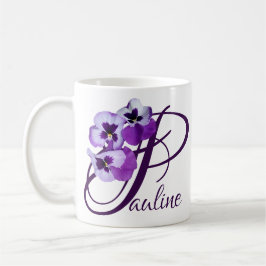 Anpassbarer Pauliname lila Pansy floral Kaffeetasse