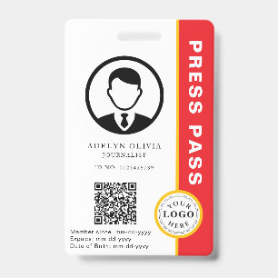 Anpassbarer Pressepass mit Foto-ID und QR-Code Ausweis
