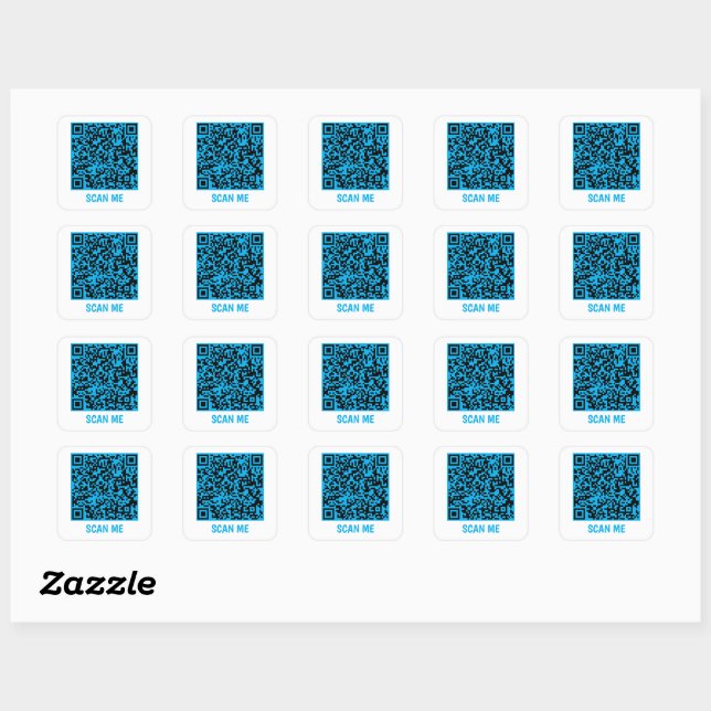 Anpassbarer QR-Code SCAN ME Blue Square Sticker (Blatt)