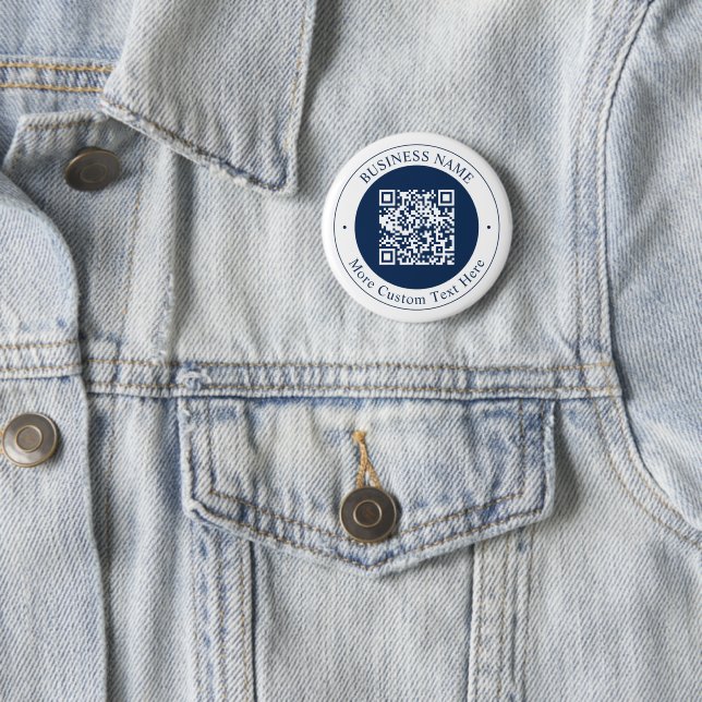 Anpassbarer QR-Code & Text | Dunkles Marineblau Button (Beispiel)