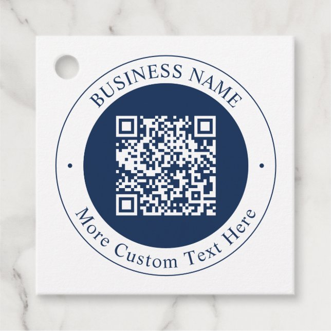 Anpassbarer QR-Code & Text | Dunkles Marineblau Geschenkanhänger (Vorderseite)