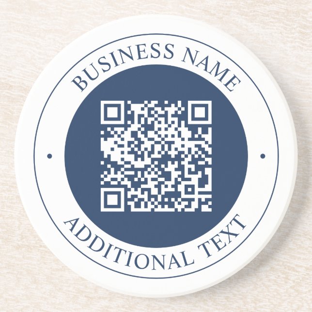 Anpassbarer QR-Code & Text | Dunkles Marineblau Getränkeuntersetzer (Vorne)