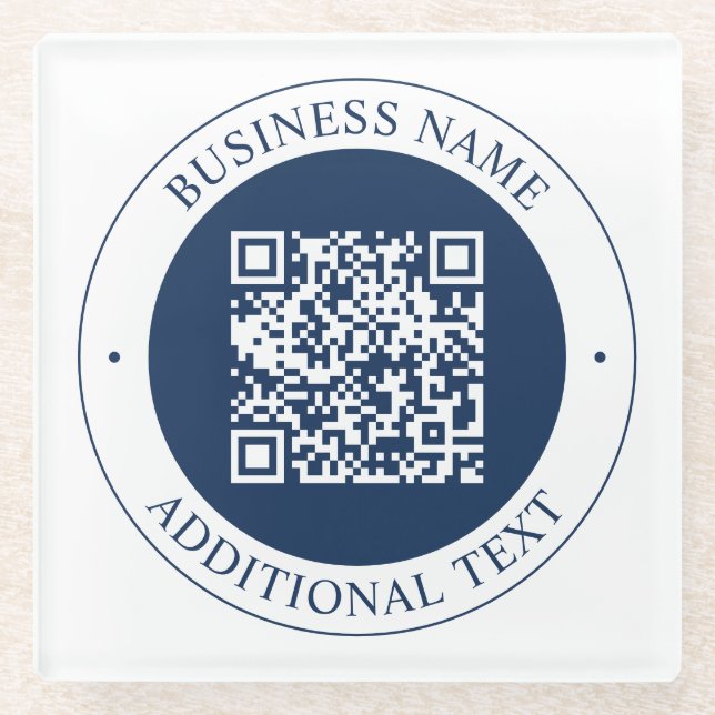 Anpassbarer QR-Code & Text | Dunkles Marineblau Glasuntersetzer (Vorderseite)