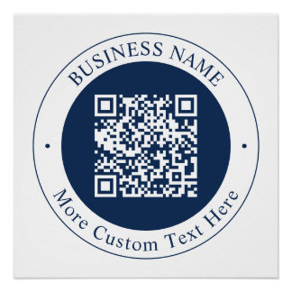 Anpassbarer QR-Code & Text | Dunkles Marineblau Poster