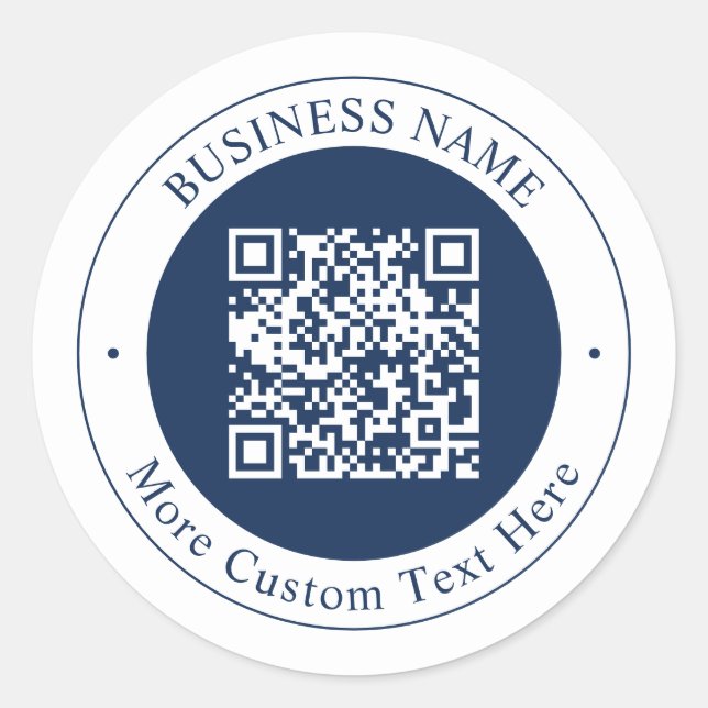 Anpassbarer QR-Code & Text | Dunkles Marineblau Runder Aufkleber (Vorderseite)