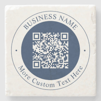 Anpassbarer QR-Code & Text | Dunkles Marineblau Steinuntersetzer