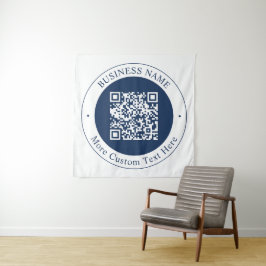 Anpassbarer QR-Code & Text | Dunkles Marineblau Wandteppich