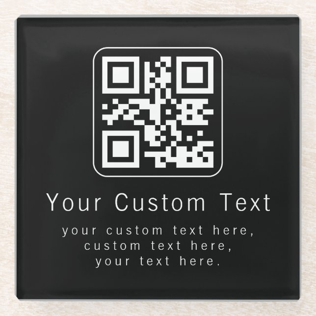 Anpassbarer QR-Code und bearbeitbarer Textbaustein Glasuntersetzer (Vorderseite)