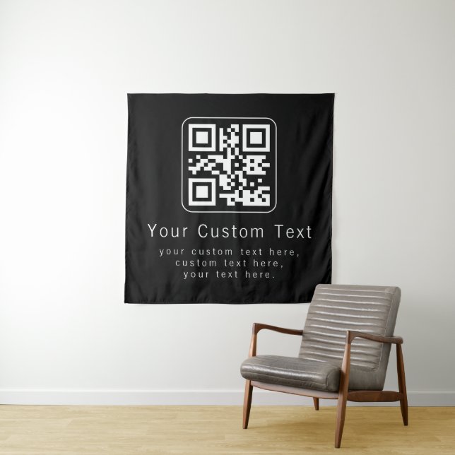 Anpassbarer QR-Code und bearbeitbarer Textbaustein Wandteppich (Beispiel)