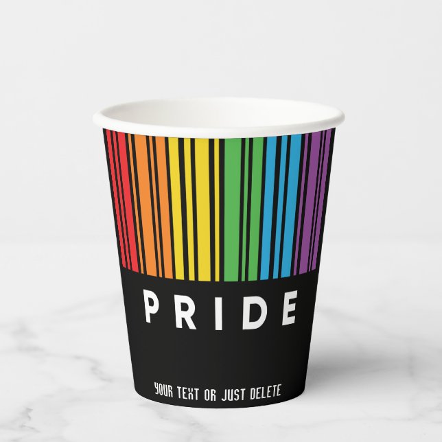 Anpassbarer Regenbogen-Barcode LGBTQIA+ Pappbecher (Vorderseite)
