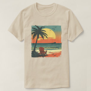 Anpassbarer retro-tropischer Palmenbaum-Sonnenunte T-Shirt