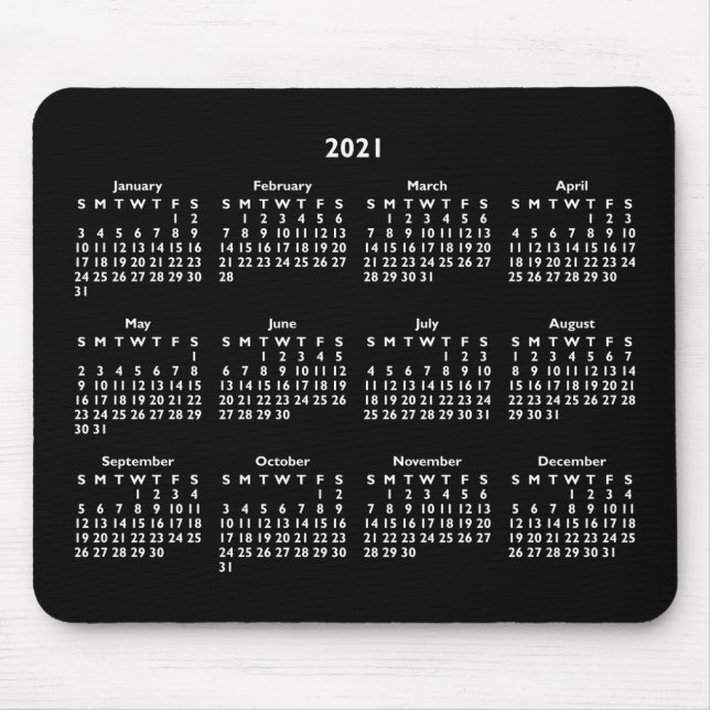 Anpassbarer Schwarz-Weiß-Kalender 2021 Mousepad (Vorne)