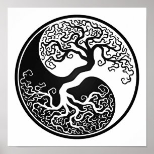 Anpassbarer schwarzer Baum des Lebens Yin Yang Poster