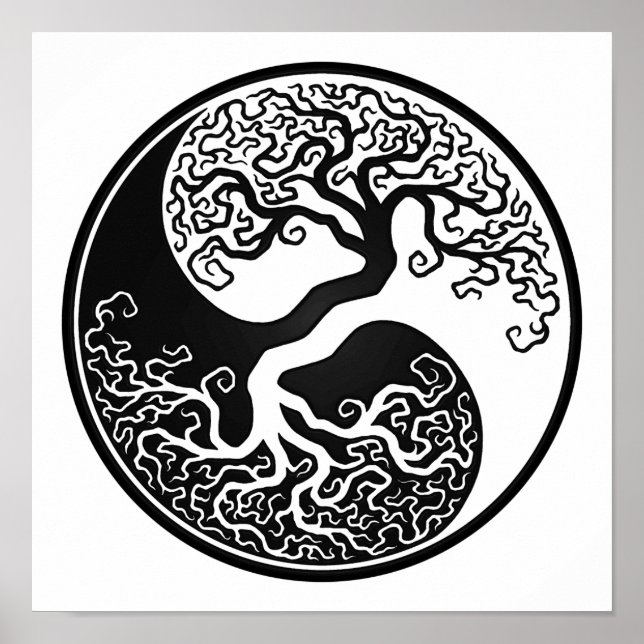 Anpassbarer schwarzer Baum des Lebens Yin Yang Poster (Vorne)