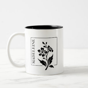 Anpassbarer schwarzer und weißer Blumen-Silhouette Zweifarbige Tasse