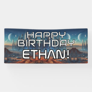 Anpassbarer Sci-Fi-Theme HAPPY BIRTHDAY mit Namen Banner