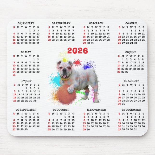 Anpassbarer süßer britischer Bulldoggen-Kalender Mousepad (Vorne)