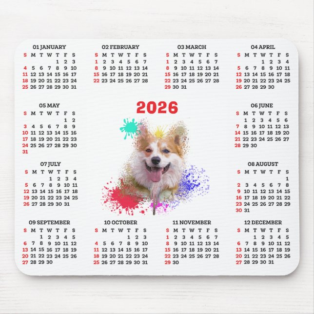 Anpassbarer süßer Corgi-Hundekalender Mousepad (Vorne)