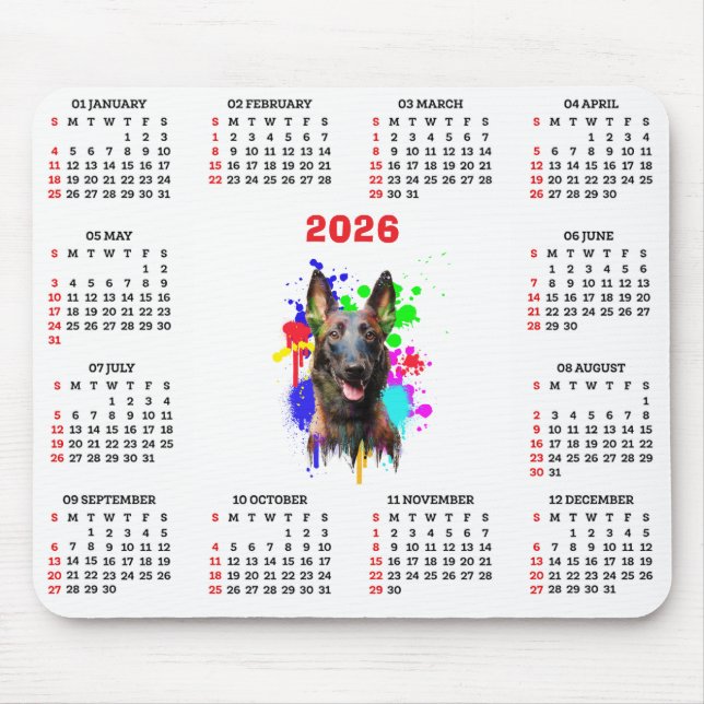 Anpassbarer süßer Malinois-Hundekalender Mousepad (Vorne)