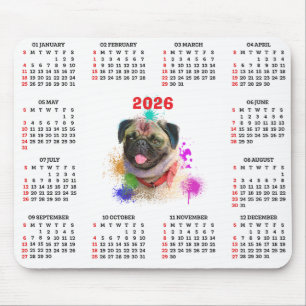 Anpassbarer süßer Mops-Hund-Kalender Mousepad
