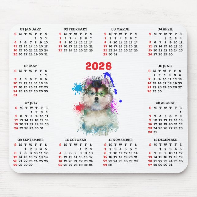Anpassbarer süßer Pomsky-Hundekalender  Mousepad (Vorne)