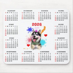 Anpassbarer süßer sibirischer Husky-Hundekalender Mousepad