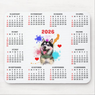 Anpassbarer süßer sibirischer Husky-Hundekalender Mousepad