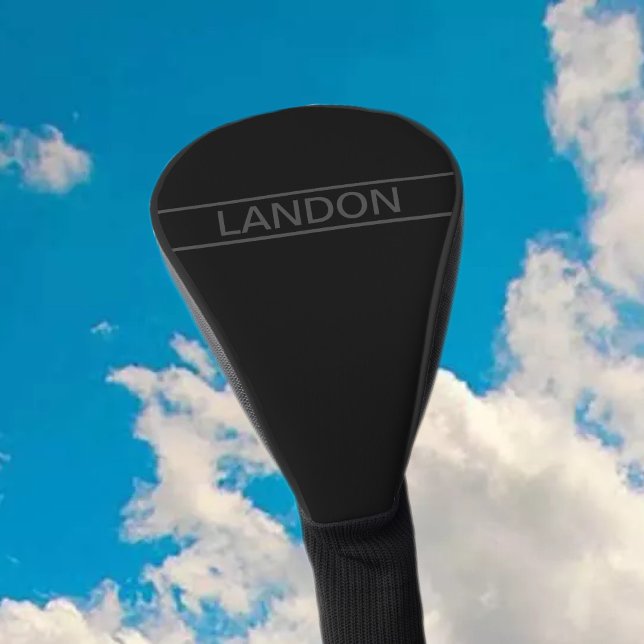 Anpassbarer Text | Bold Modern Black & Dark Gray Golf Headcover (Von Creator hochgeladen)