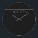 Anpassbarer Text | Bold Modern Black & Dark Gray Große Wanduhr<br><div class="desc">Kühner zeitgenössischer Look.</div>