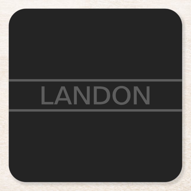 Anpassbarer Text | Bold Modern Black & Dark Gray Rechteckiger Pappuntersetzer (Vorderseite)