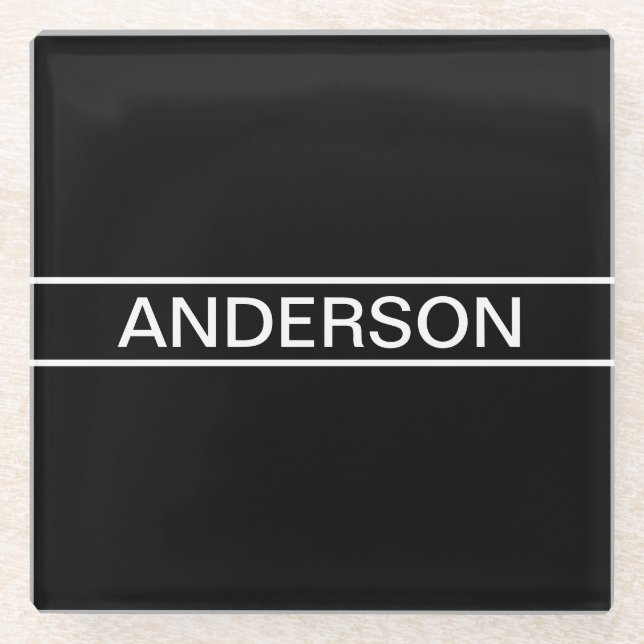 Anpassbarer Text | Bold Modern Black & White Glasuntersetzer (Vorderseite)