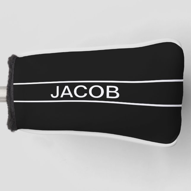 Anpassbarer Text | Bold Modern Black & White Golf Headcover (Vorderseite)