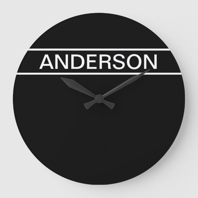 Anpassbarer Text | Bold Modern Black & White Große Wanduhr (Vorderseite)