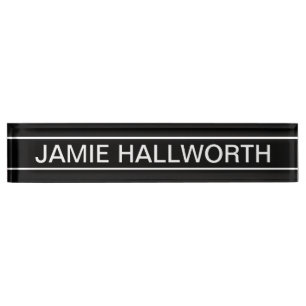 Anpassbarer Text Bold Modern Black & White Namensplakette