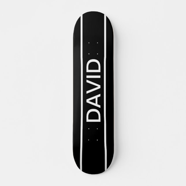 Anpassbarer Text | Bold Modern Black & White Skateboard (Vorne)
