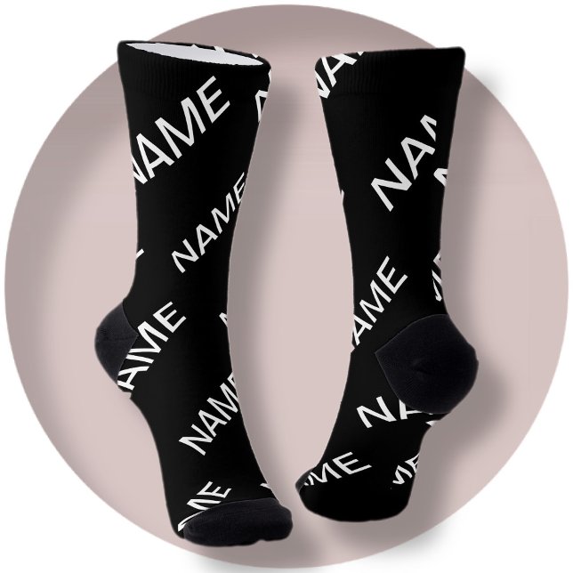 Anpassbarer Text | Bold Modern Black & White Socken (Von Creator hochgeladen)