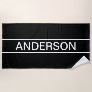 Anpassbarer Text Bold Modern Black & White Strandtuch