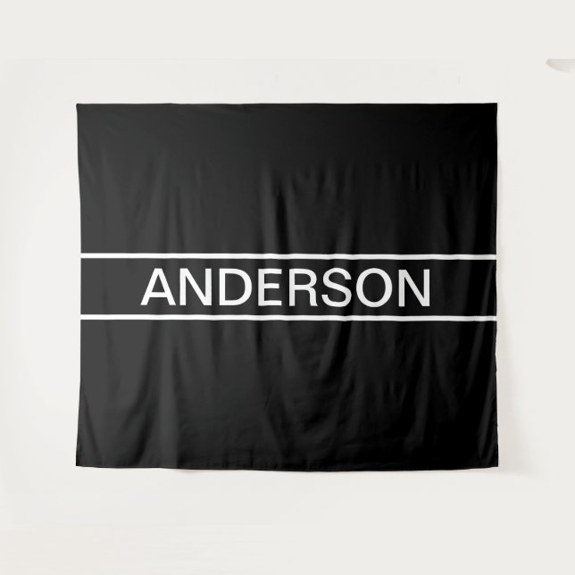 Anpassbarer Text | Bold Modern Black & White Wandteppich (Vorderseite (Horizontal))