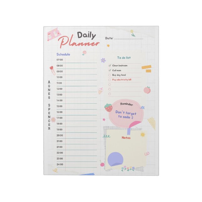 Anpassbarer und farbiger Tagesplaner Notepad Notizblock (Rotiert)