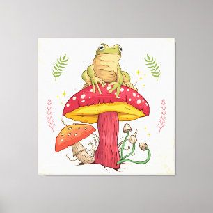 Anpassbarer Vintage-Frosch und -Pilz Leinwanddruck