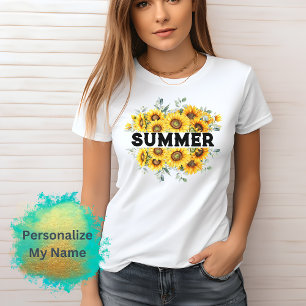 Anpassbarer Vintage Retro Gelbe Sonnenblume Name T-Shirt