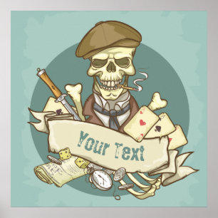 Anpassbarer Vintage-Totenkopf Poster