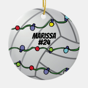 Anpassbarer Volleyball mit Weihnachtsbeleuchtung Keramik Ornament