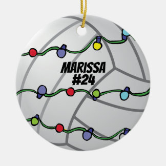 Anpassbarer Volleyball mit Weihnachtsbeleuchtung Keramik Ornament