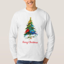 Anpassbarer Weihnachtsbaum-Ölgemälde-Langarmshirt
