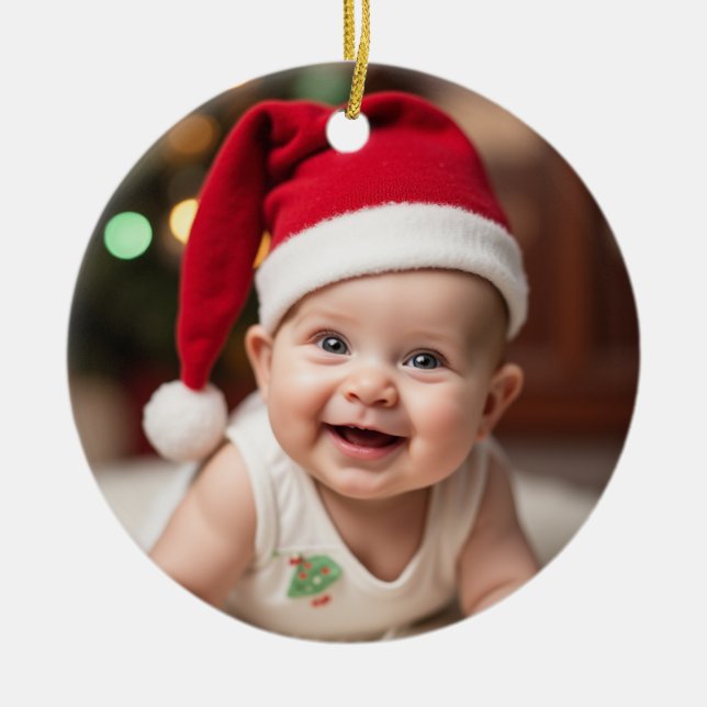 Anpassbarer Weihnachtsbaum Und Baby's erstes Weihn Keramik Ornament (Vorne)