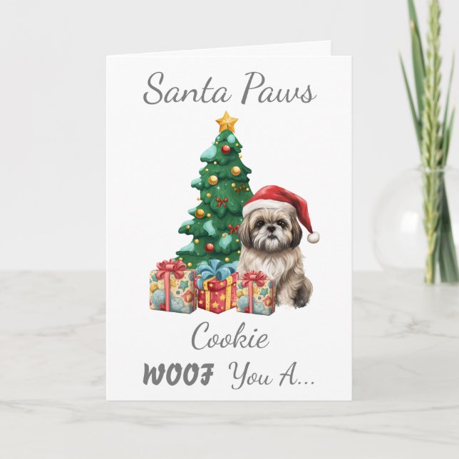 Anpassbarer Weihnachtshund Shih Tzu Feiertagskarte (Vorderseite)