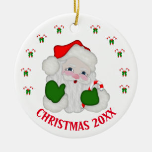 Anpassbarer Weihnachtsmann und Zuckerstangen Keramik Ornament